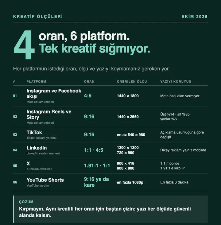 Platform ölçüleri: 4 oran, 6 platform